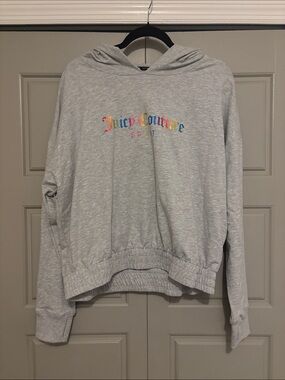 Juicy Couture Light Gray Hoodie with Multicolor Embroidered Logo